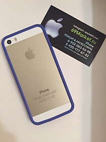 Силиконовый бампер для iPhone 5/5S синий с прозрачными боками  