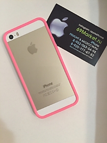 Силиконовый бампер для iPhone 5/5S розовый с прозрачными боками  