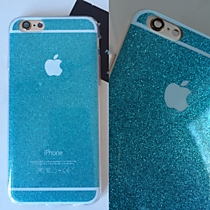 Силиконовый чехол для iPhone 6/6S голубой, лаковый с блестками