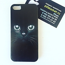 Пластиковый чехол с черным котиком для iPhone 5/5S