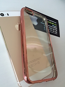 Силиконовый прозрачный чехол для iPhone 5/5S с розовым бампером