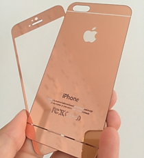 Розовые зеркальные защитные стекла на зад для iPhone 5/5S/SE 