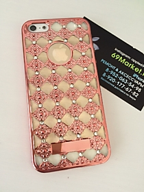 Силиконовый розовый чехол со стразами для iPhone 6/6S