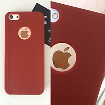 Тонкий резиновый чехол с текстурой под кожу для iPhone 5/5S/SE коричневый