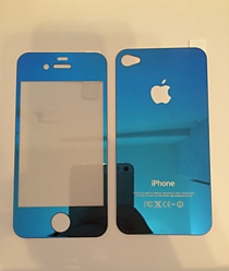 Синее защитное стекло для iPhone 4/4S перед+зад