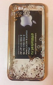 Золотой силиконовый чехол со стразами и белыми цветками для iPhone 7/8/SE2020