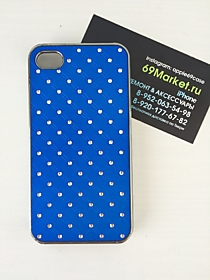 Пластиковая накладка со стразами для iPhone 4/4S синяя